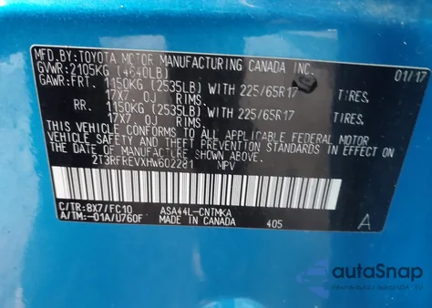 2017 Toyota Rav4 Xle z USA, uszkodzony, nr VIN 2T3RFREVXHW602281